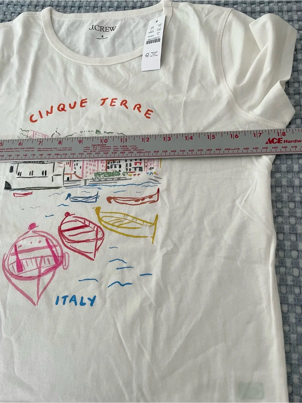 J. Crew Cinque Terre Italy Graphic Tee Size S Cream Multi Cotton Fitted NWT